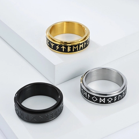 Anillo Giratorio Rúnico Vikingo Nórdico Para Hombre Mujer Acero Inoxidable Alivio Del Estrés Spinner Ring Joyería Retro Banda Para El Dedo
