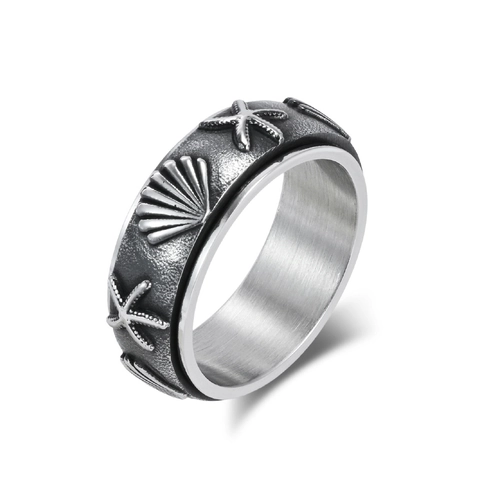 Stainless Steel Starfish Shell Spinner Ring Anxiety Relief Fidget Finger Ring For Men Women Vintage Ocean Theme Jewelry