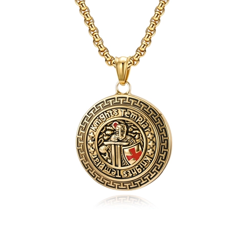 Collar con Colgante de Escudo de Caballeros Templarios Vintage de Acero Inoxidable Medallón de Cruz Joyería para Hombre