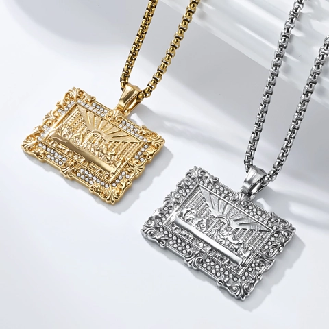 Collar de Colgante La Última Cena Hip Hop Vintage Acero Inoxidable Relieve Religioso Joyería de Strass para Hombres Mujeres Oro Plata