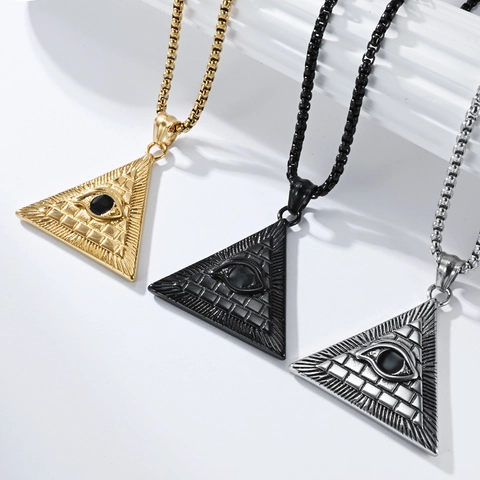 Vintage Stainless Steel Pyramid Eye Of Providence Pendant Necklace For Men Punk Gothic Mystical Geometric Jewelry Necklace