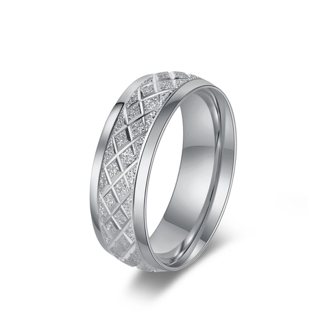 Modern Stainless Steel Geometric Rhombus Grid Ring For Men Women Chic Industrial Style Frosted Wide Band Ring Fashion Jewelry