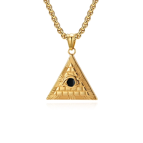 Vintage Stainless Steel Pyramid Eye Of Providence Pendant Necklace For Men Punk Gothic Mystical Geometric Jewelry Necklace
