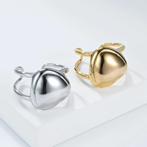 Anillo Abierto Minimalista de Acero Inoxidable Chapado en Oro 18K Arco Liso Metal Líquido Ajustable Anillo de Dedo