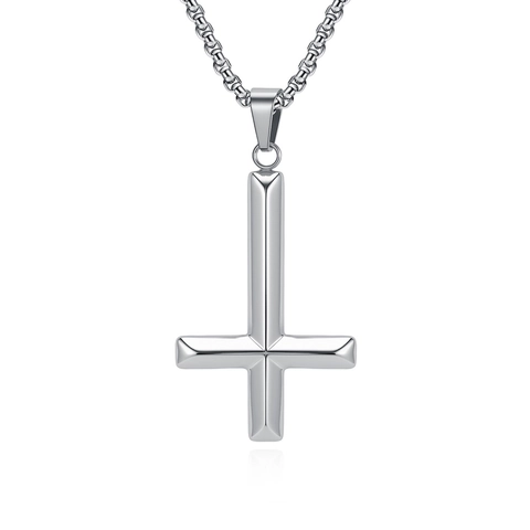 Stainless Steel Inverted Cross Pendant Necklace For Men Women Punk Gothic St Peter Cross Polished Titanium Steel Jewelry