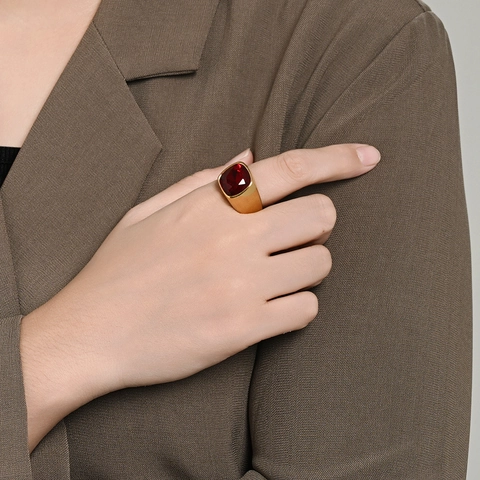Chevalière en Acier Inoxydable avec Strass Carré Unisexe Chic Poli Géométrique Bague de Mode pour Fête Bijoux