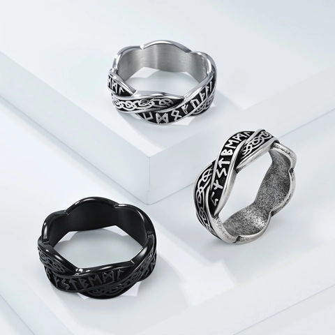 Vintage Roestvrij Staal Viking Runen Ring Voor Mannen Vrouwen Keltische Knoop Gevlochten Retro Sieraden Cadeau