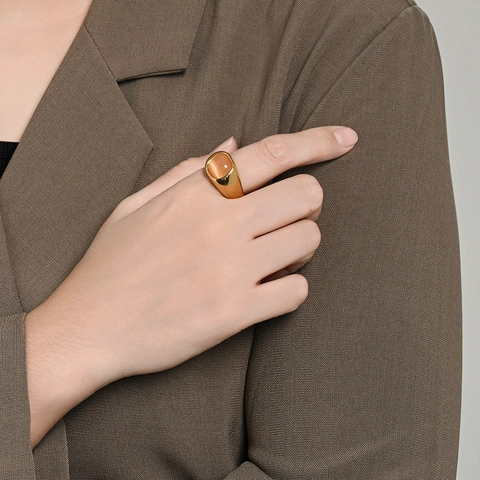 Vintage Gold Plated Stainless Steel Signet Ring For Women Square Synthetic Cat Eye Stone Geometric Fashion Finger Jewelry