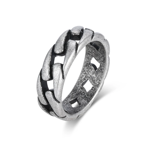 Punk Stainless Steel Cuban Link Chain Ring For Men Women Retro Hip Hop Industrial Hollow Band Ring Jewelry Gift