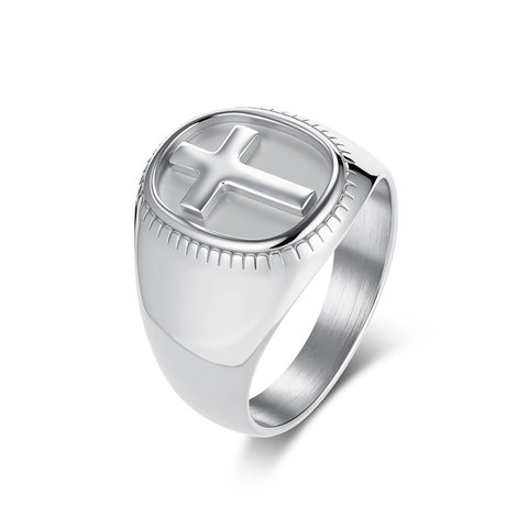 Classic Polished Stainless Steel Cross Signet Ring For Men personalized Religious Jewelry Gold Black Silver Band Ring Souvenir