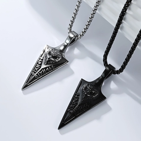 Vintage Stainless Steel Viking Eagle Arrowhead Pendant Necklace Men Runic Spearhead Spear Amulet Nordic Mythology Jewelry