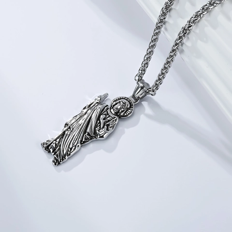 Retro Stainless Steel St. Jude Pendant Necklace For Men Saint Jude Thaddeus Religious Amulet Polished Wheat Chain Jewelry