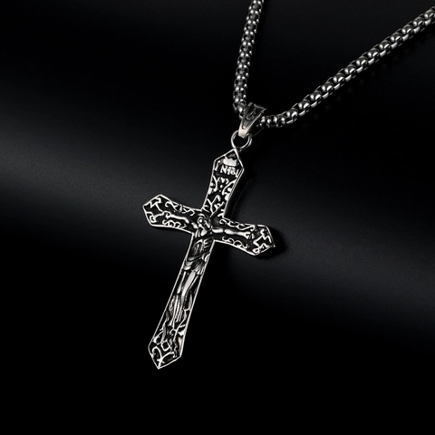 Vintage Roestvrij Staal Kruisbeeld Jezus Kruis Hanger Halsketting Retro Verweerd Gothisch Reliëf Religieuze Sieraden Voor Heren Dames