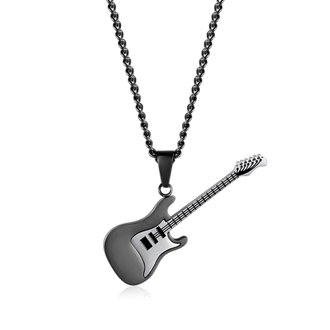 Creative Electric Guitar Pendant Necklace For Men Women Stainless Steel Music Lover Jewelry Rock Punk Instrument Necklace Gift