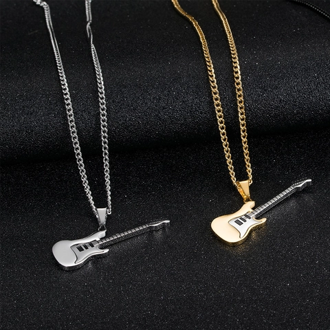 Creative Electric Guitar Pendant Necklace For Men Women Stainless Steel Music Lover Jewelry Rock Punk Instrument Necklace Gift
