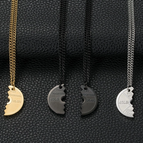 Fitness Barbell Plate Splicing Necklace For Couples Gym Partner Titanium Steel Weightlifting Pendant Sporty Jewelry Gift