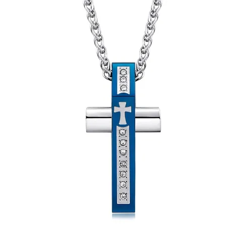 Collar con Colgante de Cruz de Acero Inoxidable para Hombre Hip Hop Joyería Religiosa con Diamantes de Imitación para Fiesta Regalo