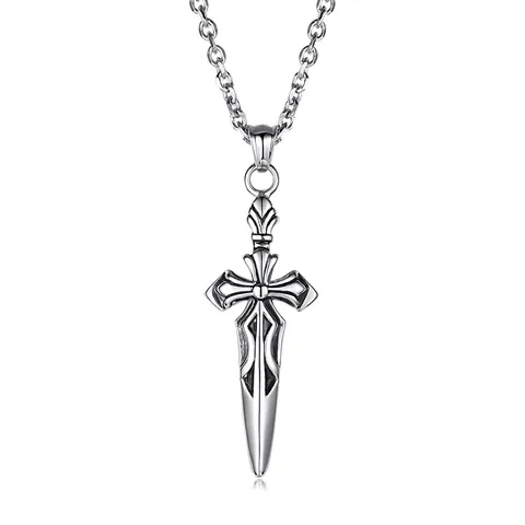 Vintage Gothic Stainless Steel Sword Cross Pendant Necklace For Men Women Punk Retro Dagger Jewelry Gift