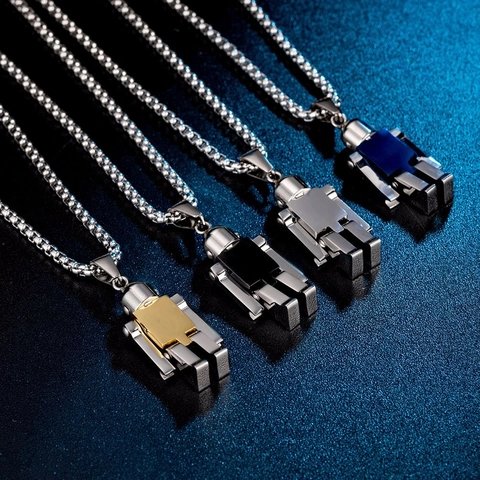 Collar con Colgante de Robot Giratorio de Acero Inoxidable Estilo Punk para Hombre Mujer Hip Hop Cyberpunk Colgante de Robot Articulado Mecánico