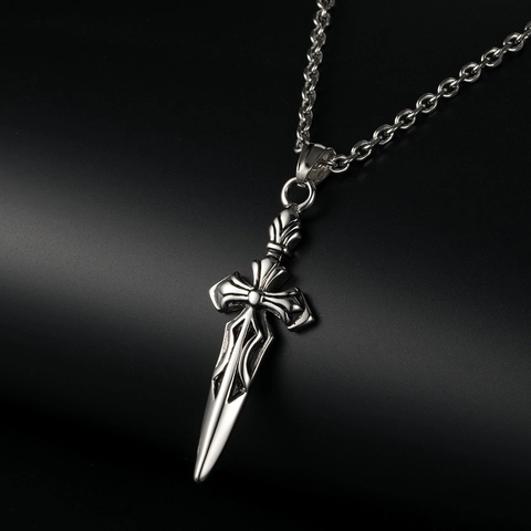 Vintage Gothic Stainless Steel Sword Cross Pendant Necklace For Men Women Punk Retro Dagger Jewelry Gift