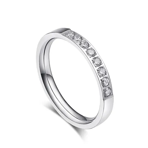 Anillo de Acero Inoxidable Minimalista Con Zirconia Incrustada Elegante Banda Color Oro Rosa Plata Joyería Para Mujer