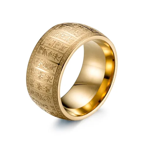 Anello Vintage in Acciaio Inossidabile Con Scritte Cinesi Incise Uomo Donna Retro Buddhist Heart Sutra Fascia Gioielli