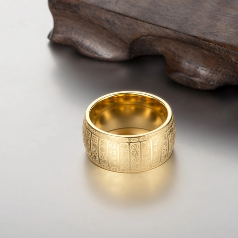 Anello Vintage in Acciaio Inossidabile Con Scritte Cinesi Incise Uomo Donna Retro Buddhist Heart Sutra Fascia Gioielli
