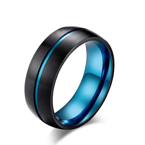 Anello Minimalista in Acciaio Inossidabile da Uomo Nero Blu Color Block Spazzolato Stile Industriale Gioielli di Moda Regalo