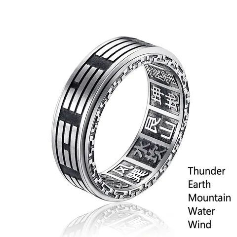 Vintage Roestvrij Stalen Spinner Ring Voor Heren Dames Tai Chi Yin Yang Bagua Symbolen Draaibare Bandring Antieke Afwerking Etnische Sieraden