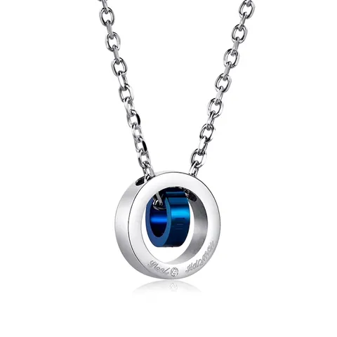 Collier avec Pendentif à Double Anneau en Acier Titane à la Mode pour Hommes Femmes Gravé Love Zircone Bijoux Géométriques