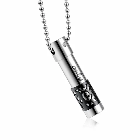 Stainless Steel Perfume Bottle Necklace Essential Oil Diffuser Pendant Hollow Pattern Zirconia Inlay Engraved For Couples