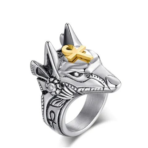 Ancient Egyptian Anubis God Ring For Men Stainless Steel Vintage Gothic Punk Ankh Symbol Relief Band Ring Jewelry Gift