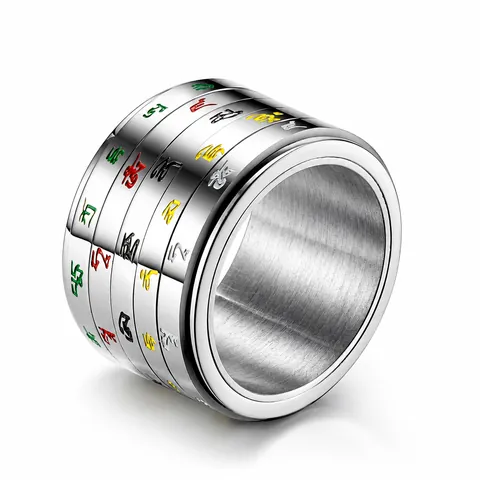 Bague Rotative Mantra Bouddhiste Tibétain Acier Inoxydable Multicouche Bague de Doigt Ethnique Religieuse Bijoux pour Hommes Femmes
