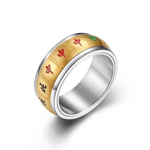 Anello Spinner Mahjong Vintage Acciaio Inossidabile Caratteri Cinesi Anello Rotante Sollievo dallo Stress Gioielli per Uomo Donna