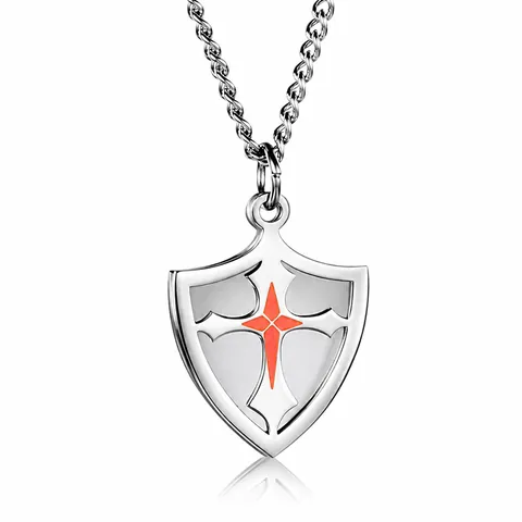 Collar de Colgante de Cruz de Escudo de Acero Inoxidable Para Hombre Versículo Bíblico Grabado Joyería Estilo Retro Punk Con Cadena