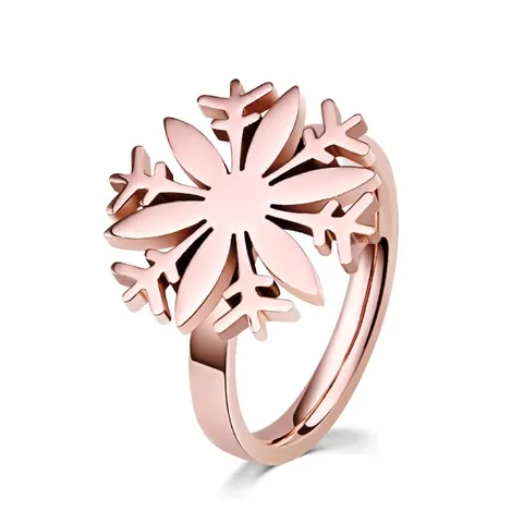 Elegante Anello a Fiocco di Neve in Acciaio Inossidabile Placcato Oro Rosa Tagliato al Laser Traforato per Donna Festa Gioielli