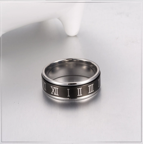 Anillo Giratorio de Acero Inoxidable para Hombre con Números Romanos Estilo Punk Azul Negro Spinner Ring para Hombre Unisex Joyería de Dedo Regalo