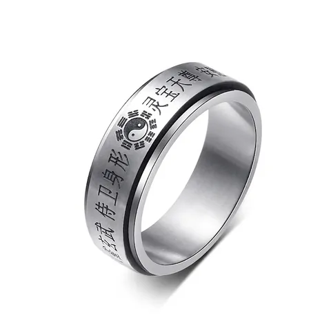 Retro Chinese Style Taoist Bagua Spinner Ring Stainless Steel Rotatable Religious Amulet Stress Relief Jewelry For Men Women