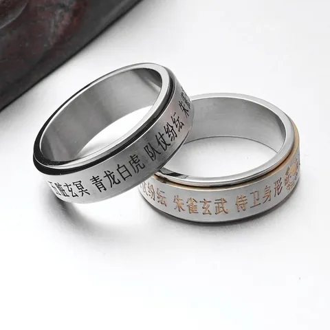 Retro Chinese Style Taoist Bagua Spinner Ring Stainless Steel Rotatable Religious Amulet Stress Relief Jewelry For Men Women
