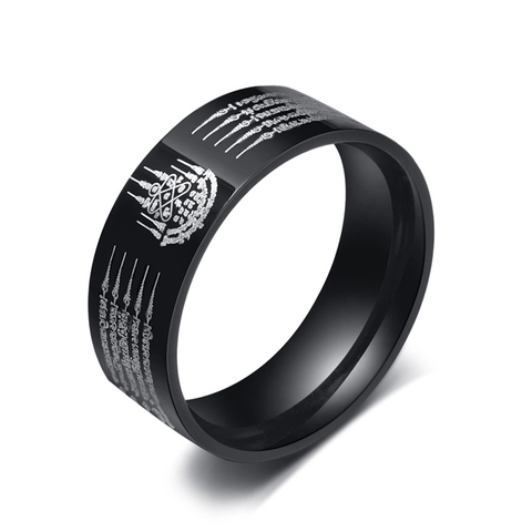 Anillos de Acero Inoxidable con Escritura Tailandesa Vintage para Hombre Negro Pulido Amuleto Religioso Anillos de Banda Estilo Étnico Joyería