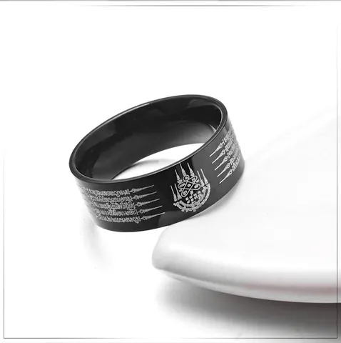 Anillos de Acero Inoxidable con Escritura Tailandesa Vintage para Hombre Negro Pulido Amuleto Religioso Anillos de Banda Estilo Étnico Joyería