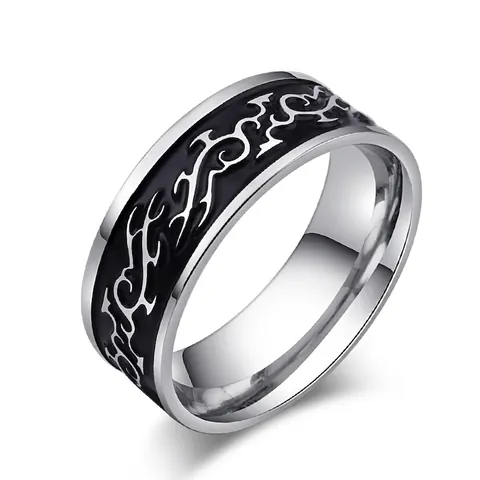 Vintage Chinese Dragon Pattern Stainless Steel Ring For Men Punk Hip Hop Mirror Polished Enamel Finger Ring Jewelry