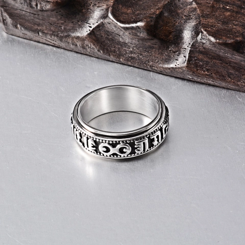 Vintage Edelstahl Spinner Ring Für Herren Damen Buddhistisches Mantra Drehbarer Ring Relief Ethnisch Religiöser Fingerschmuck