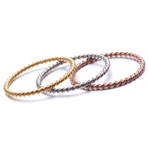 Minimalist Stainless Steel Twisted Rope Ring For Women Elegant Stackable Braided Band Ring Polished Fashion Jewelry Gift