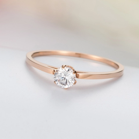 Minimalist Rose Gold Plated Stainless Steel Rhinestone Ring For Women Elegant Geometric Inlaid Finger Jewelry Gift