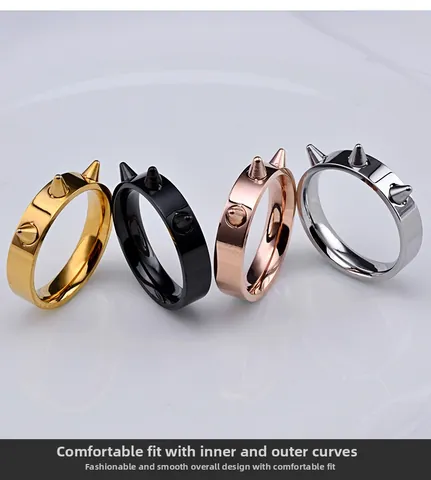 Punk Stainless Steel Spiked Rivet Ring For Men Women Hip Hop Gothic Studded Band Ring 18K Gold Plated Fashion Jewelry Finger Ring