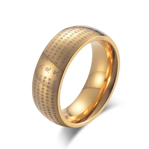Herren Edelstahl Ring Chinesischer Stil Buddhistisches Mantra Lasergraviert Religiöser Schmuck Geschenk Schwarz Gold