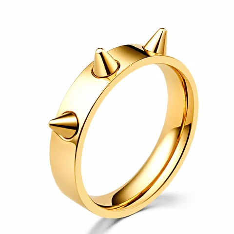 Punk Stainless Steel Spiked Rivet Ring For Men Women Hip Hop Gothic Studded Band Ring 18K Gold Plated Fashion Jewelry Finger Ring