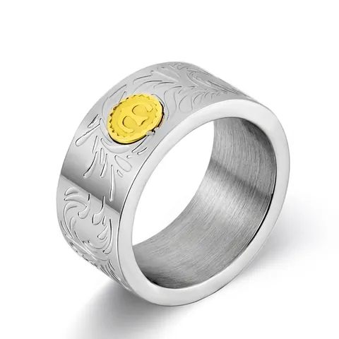 Anello in Acciaio Inossidabile Inciso con Arabeschi Vintage Anello Largo Bicolore con Rilievo Uccello Oro Gioielli Punk Retro per Uomo Donna