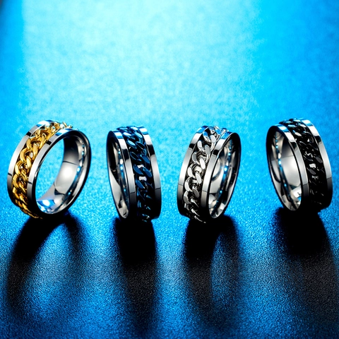 Men Stainless Steel Spinner Chain Ring Hip Hop Punk Beer Bottle Opener Finger Ring Personality Industrial Jewelry For Men